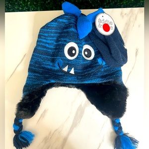 NWT Addie & Tate Hat Mitten Set Toddler boy Blue Dino Faux Fur Lining